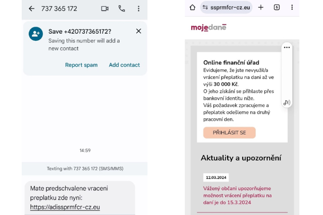 Pozor na podvodné telefonáty a SMS od Finanční správy